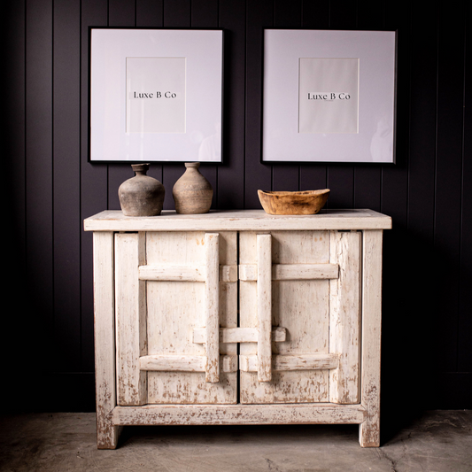 Palm Desert Reclaimed Elm Wood Two-Door Console Whitewash | By Luxe B Co.