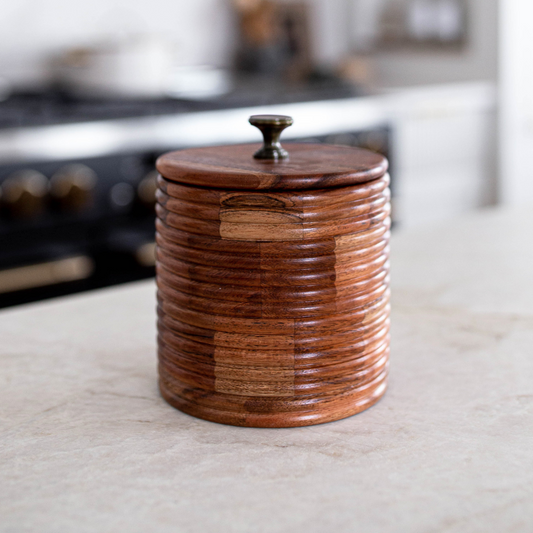 Acacia Wood Ribbed Jar | By Luxe B Co.