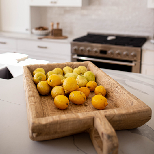 Square Elm Wood Basin Large with Handle - Luxe B Co