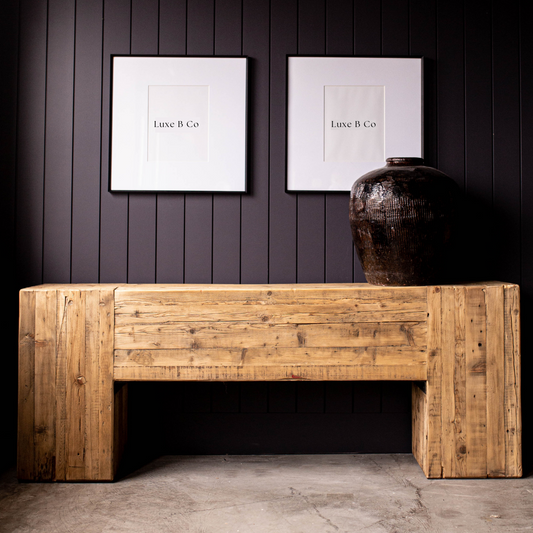 English Beam Reclaimed Elm Wood Console Table | By Luxe B Co.