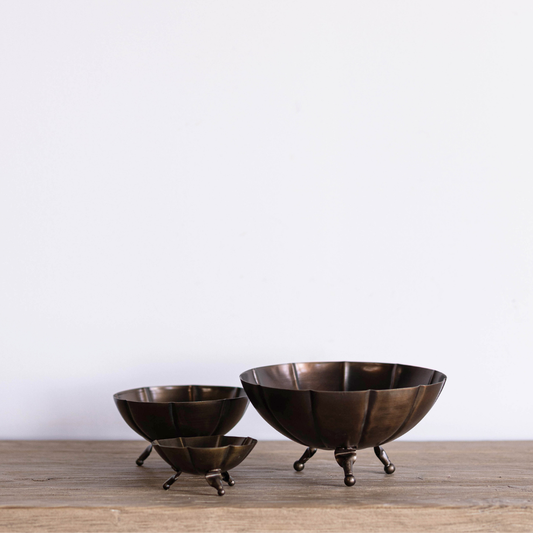 Vintage Inspired Brass Scalloped Footed Bowl Set of 3 - Luxe B Co