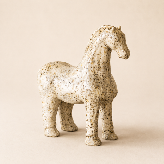 Beige Ceramic Horse Statue By Luxe B Co.