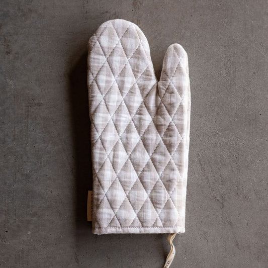 Beige Gingham Linen Oven Mitt | By Luxe B Co.