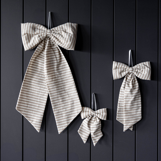 Striped Beige Sand Fabric Bows - Luxe B Co