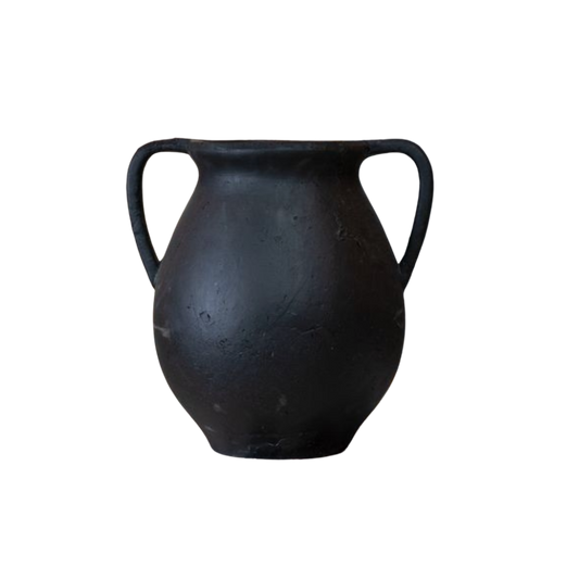 Black Ceramic 2 Handle Vase | By Luxe B Co