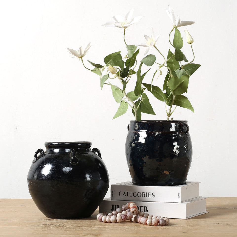 Black Vintage Jar With Handles | By Luxe B Co.