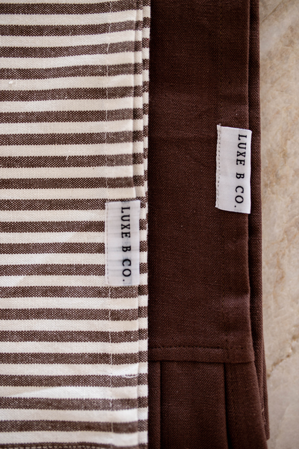 Brown & White Stripes Ruffle Kitchen Dish Towel | By Luxe B Co