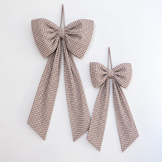 Oversized Beige Gingham Bow
