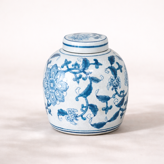 Ceramic Blue Floral Ginger Jar | By Luxe B Co.