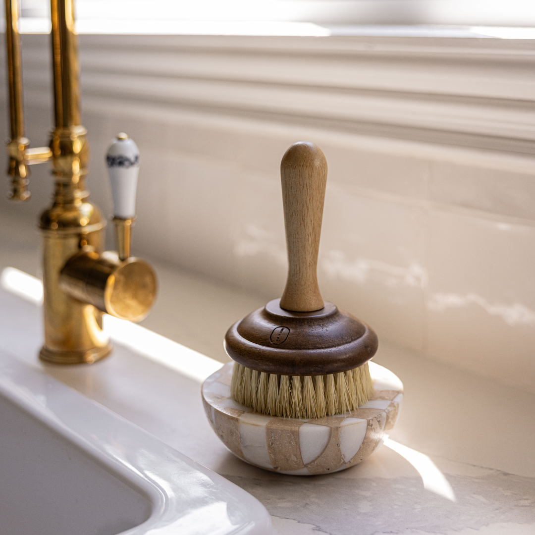 Checkered Travertine & Marble Soap Dish | By Luxe B Co.