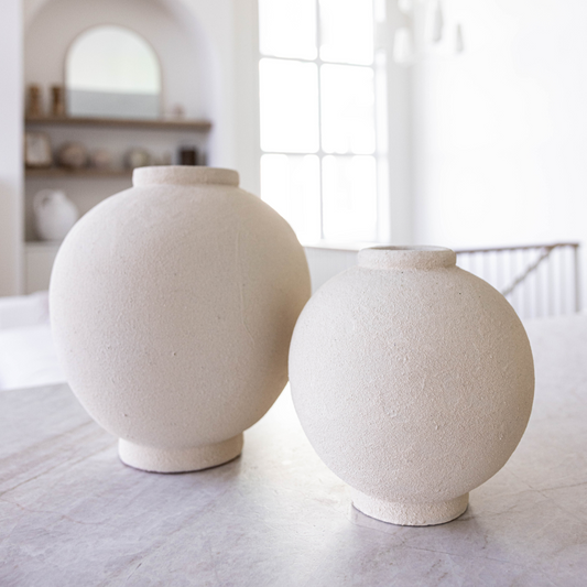 Chios Cream Round Vase Pot Medium | By Luxe B Co.