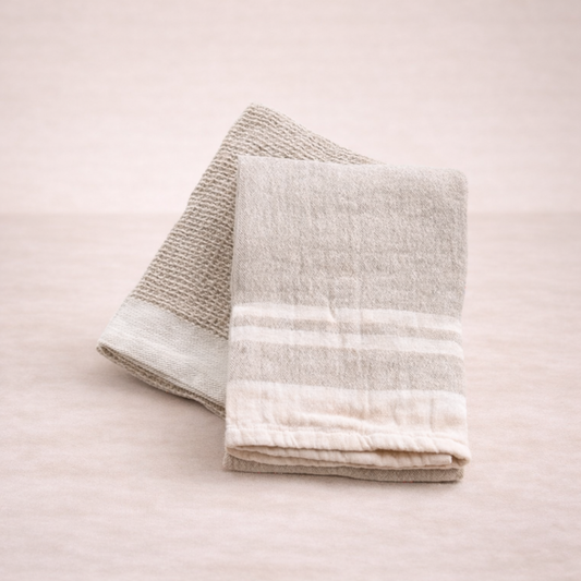 Double Stripe Beige Waffle Dish Towels | By Luxe B Co.