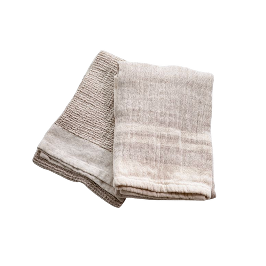 Double Stripe Natural Waffle Dish Towels | By Luxe B Co.