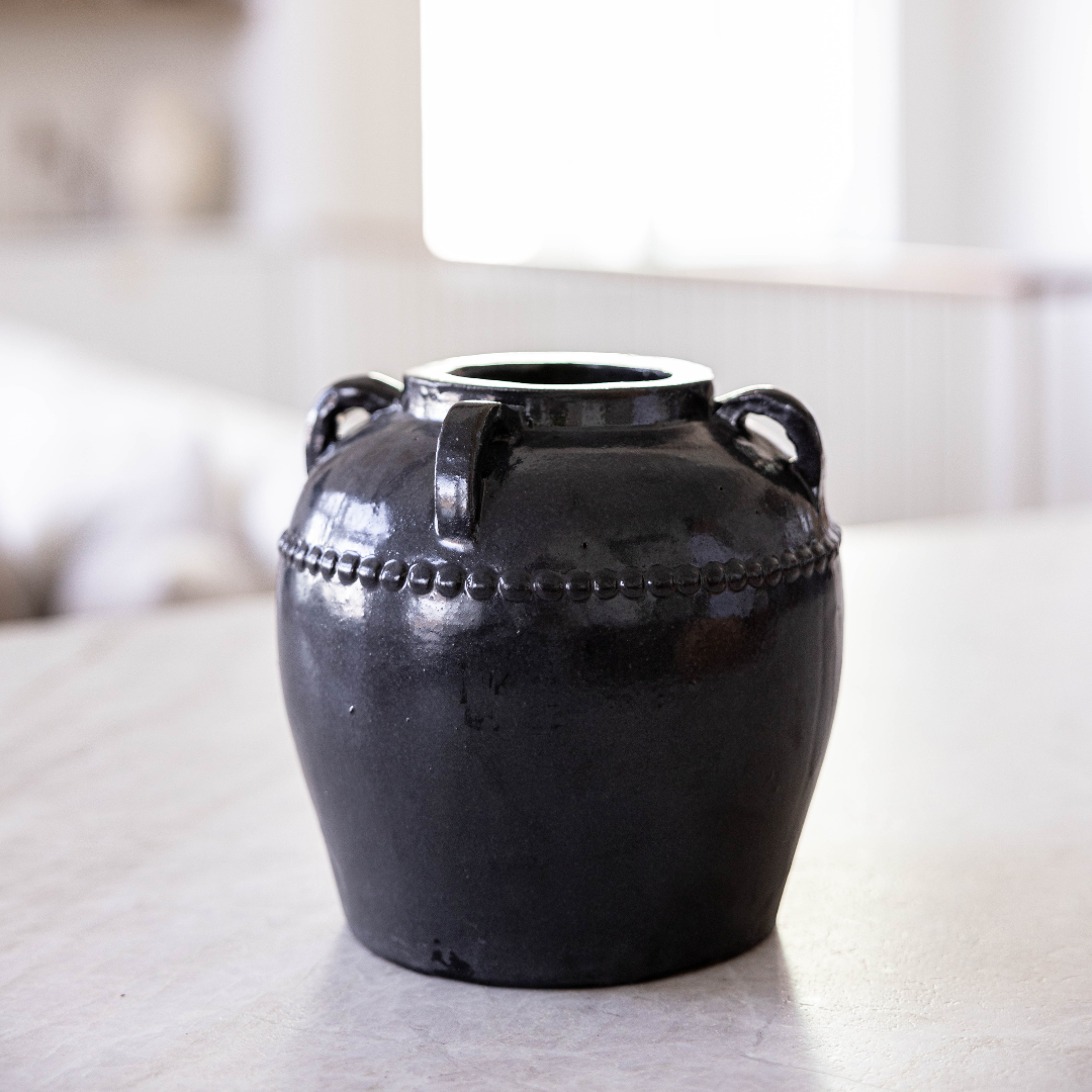 Dumont Grey Glazed Vase With Handles | By Luxe B Co.