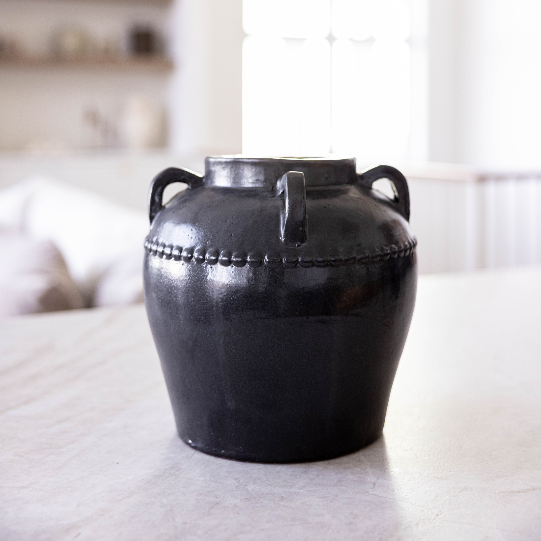 Dumont Grey Glazed Vase With Handles | By Luxe B Co.