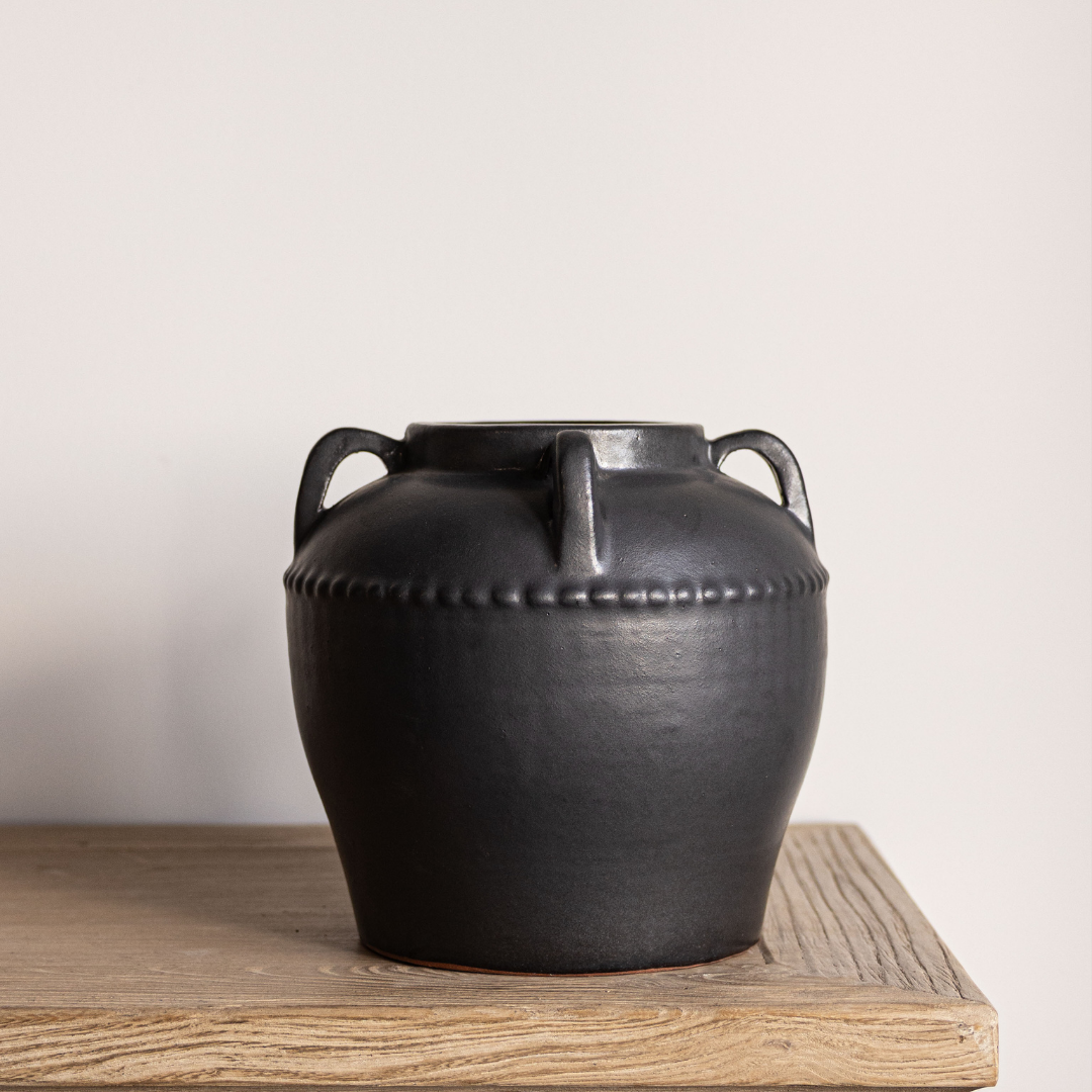 Dumont Grey Glazed Vase With Handles | By Luxe B Co.