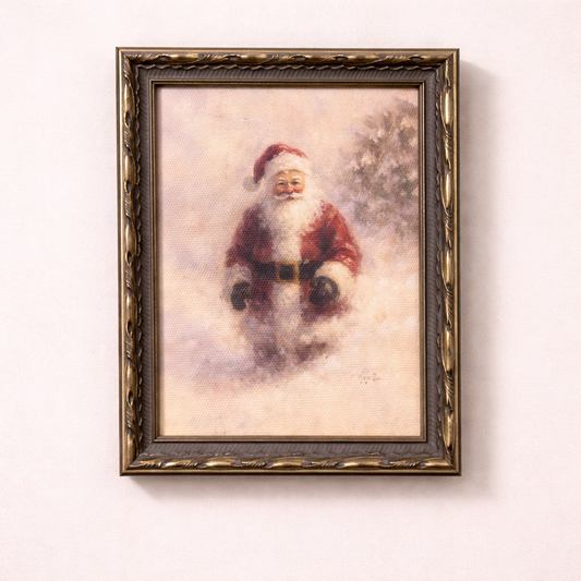 Antique-inspired framed art of Father Christmas with silver crown and leaf design by Luxe B Co.