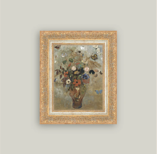 Flower Butterfly Vase Framed Antique Inspired Art | By Luxe B Co.