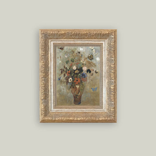 Flower Butterfly Vase Framed Antique Art - Luxe B Co