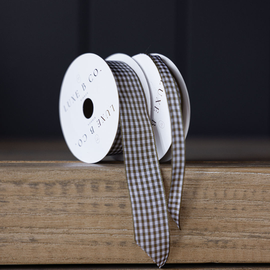 Gingham Olive Ribbon Holiday Decor | By Luxe B Co.