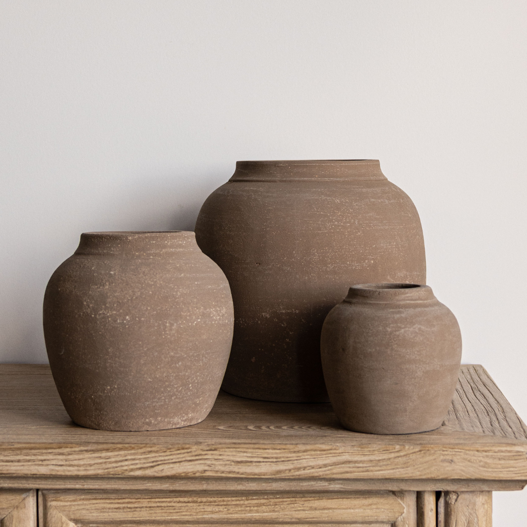 Hugo Grey Wash Round Vase | By Luxe B Co.