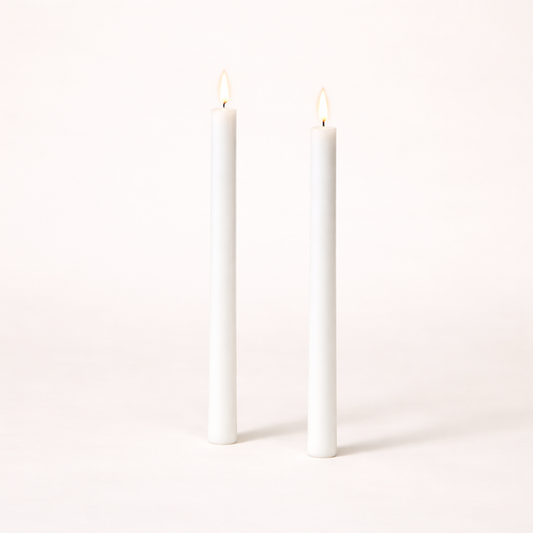 Set of Luxe B Co LED wax taper candles, artificial candles with flickering flame effect, ideal for elegant home decor.