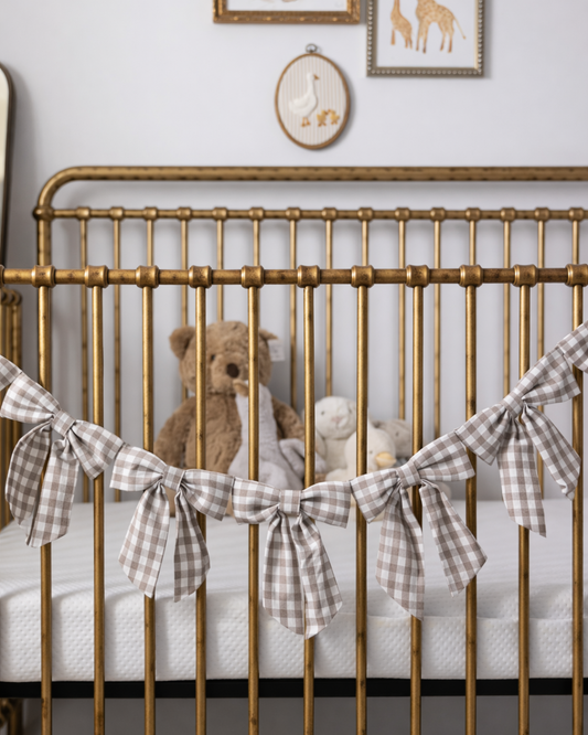Beige Gingham Fabric Bows Garland - Luxe B Co