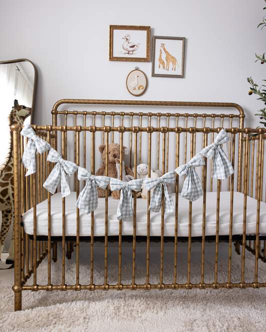Baby Blue Gingham Fabric Bows garland - Luxe B Co