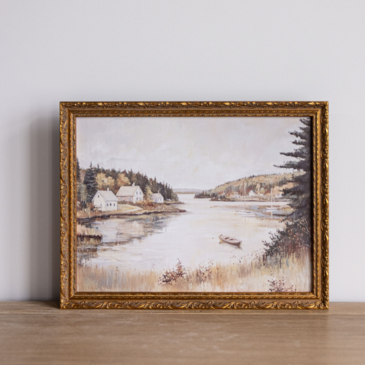 Lakeside Property | French Brass Gold Mould Framed Art | By Luxe B Co.
