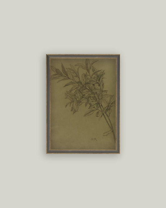 Leaves On Green Framed Antique Art - Luxe B Co