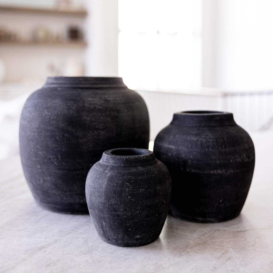 Leon Black Wash Round Vase | By Luxe B Co.