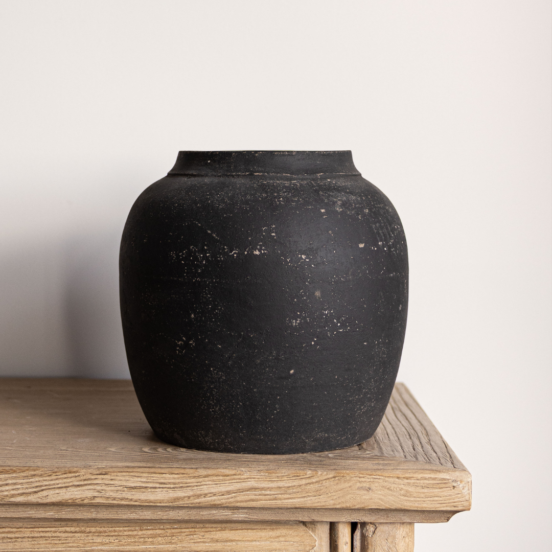 Leon Black Wash Round Vase | By Luxe B Co.