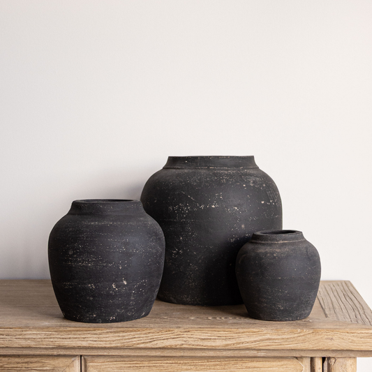Leon Black Wash Round Vase | By Luxe B Co.