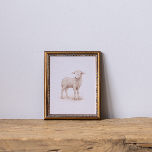 Little Meadow Lamb | Antique Inspired Brass Mould Framed Art By Luxe B Co.
