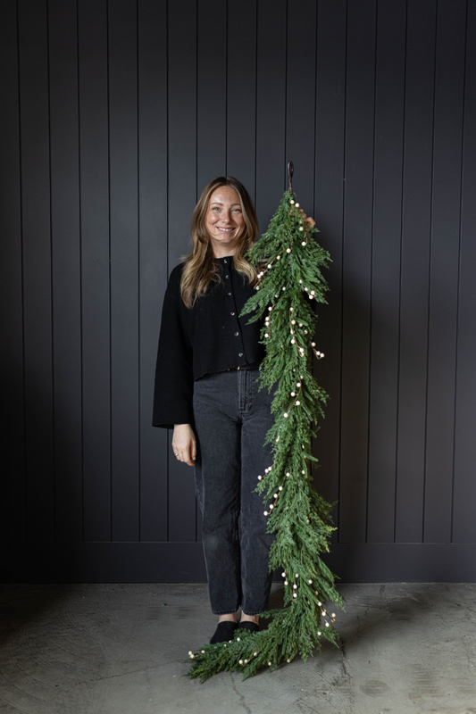 White Plum Berry Norfolk Cypress Real Touch Garland - 6 Ft - Luxe B Co