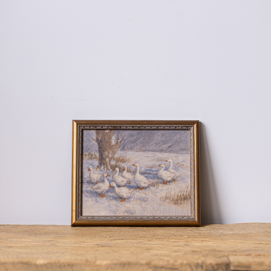 Meadow Geese | Antique Inspired Brass Mould Framed Art By Luxe B Co.