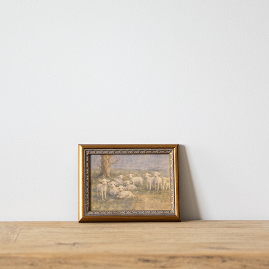Meadow Lamb | Antique Inspired Brass Mould Framed Art By Luxe B Co.