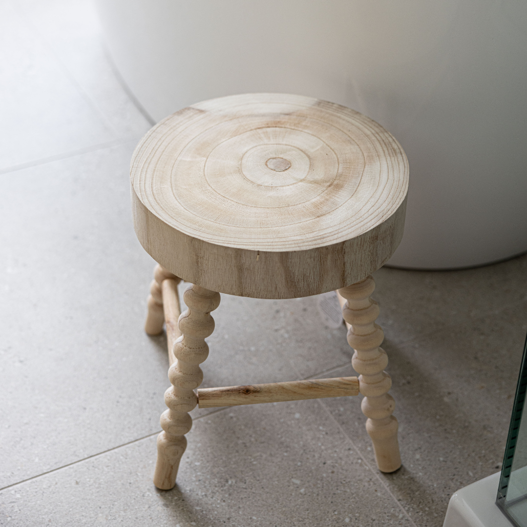 Natural Beaded Wooden Stool | By Luxe B Co