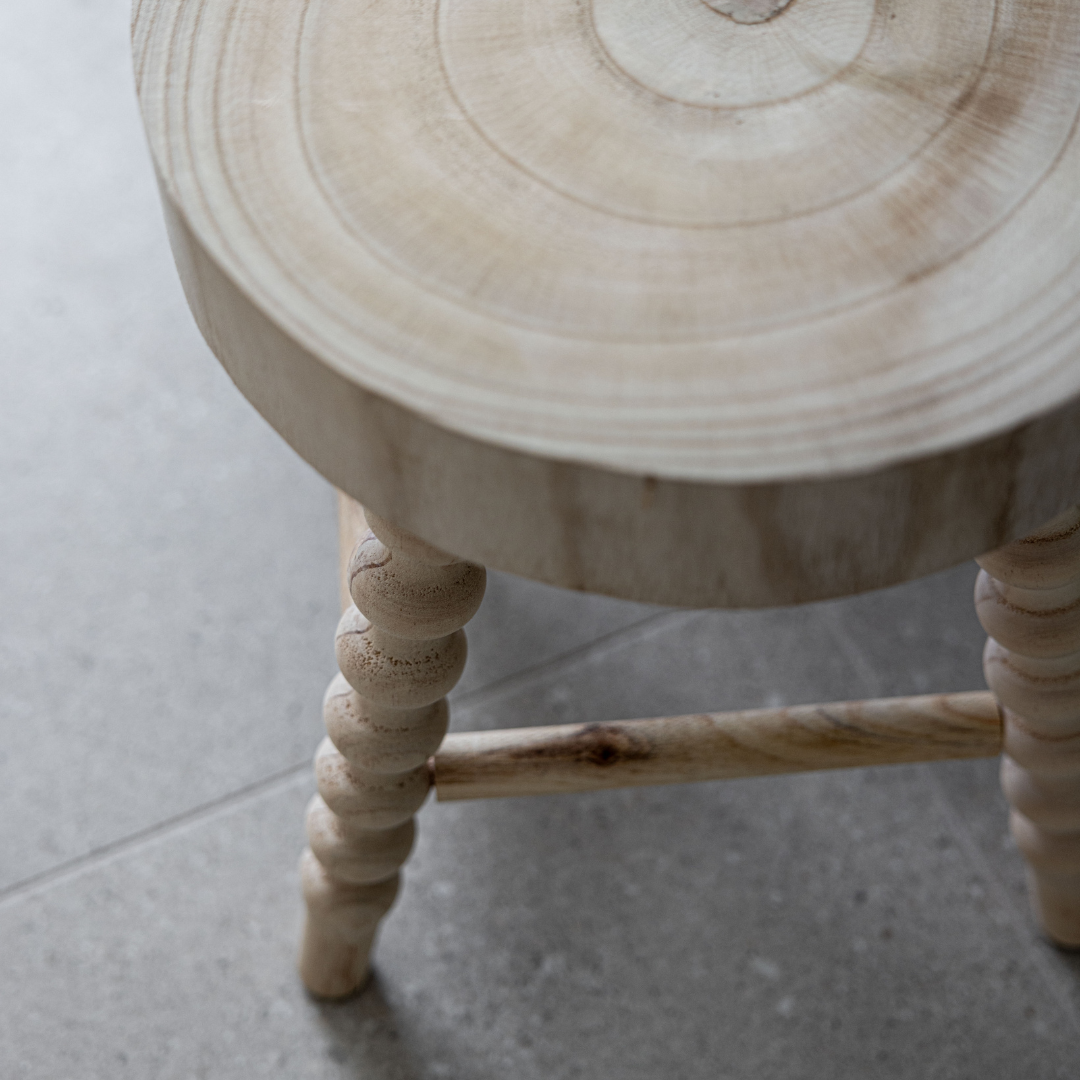 Natural Beaded Wooden Stool | By Luxe B Co