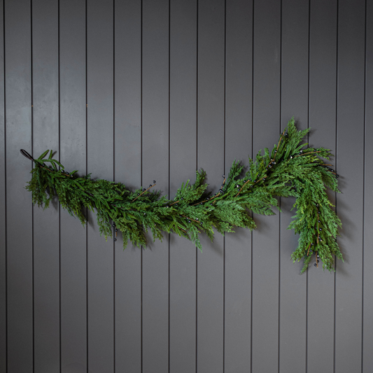 Navy Plum Berry Norfolk Cypress Real Touch Garland - 6 Ft