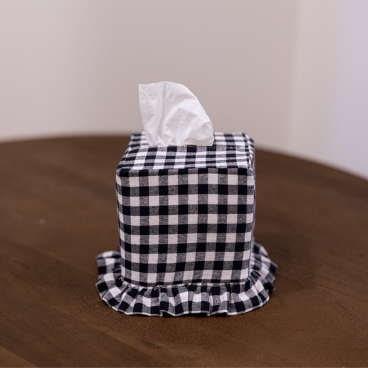Navy Gingham Cotton Tissue Box Cover By Luxe B Co.