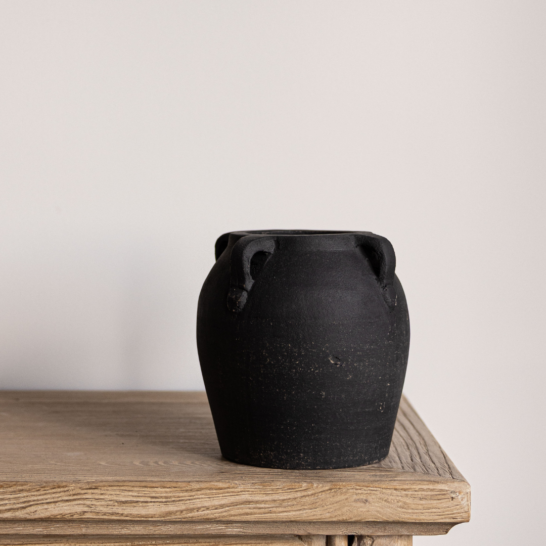 Noir Black Wash Vase With Handles | By Luxe B Co.