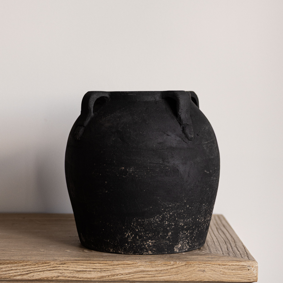 Noir Black Wash Vase With Handles | By Luxe B Co.