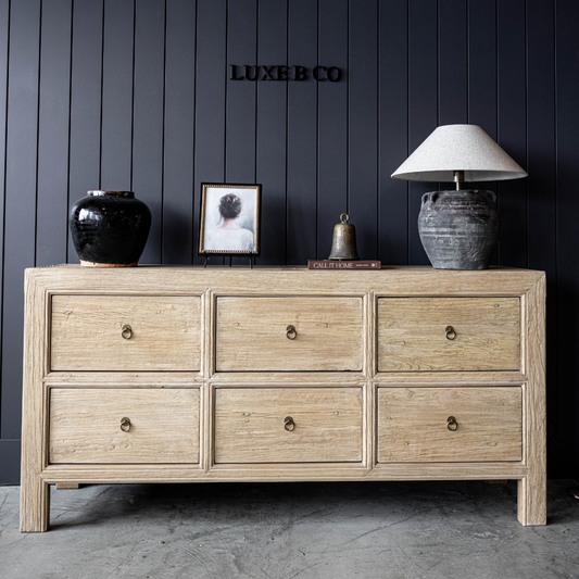 Ojai Elm Wood Elm Six Drawer Console | By Luxe B Co.