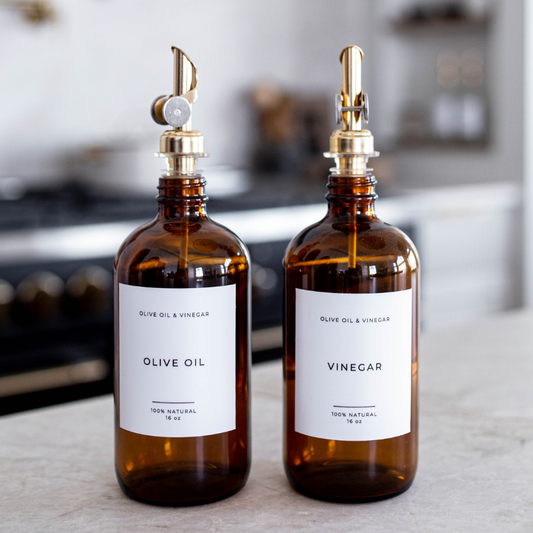 Olive & Vinegar Glass Amber Bottles - Luxe B Co