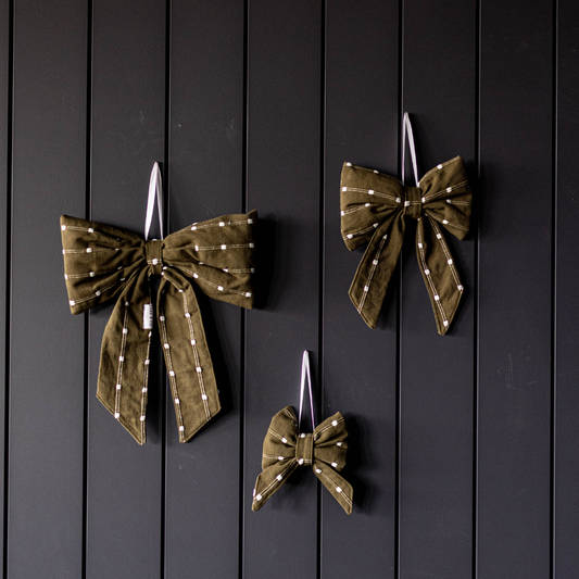Olive Green & White Dotted Strip Bows - Luxe B Co