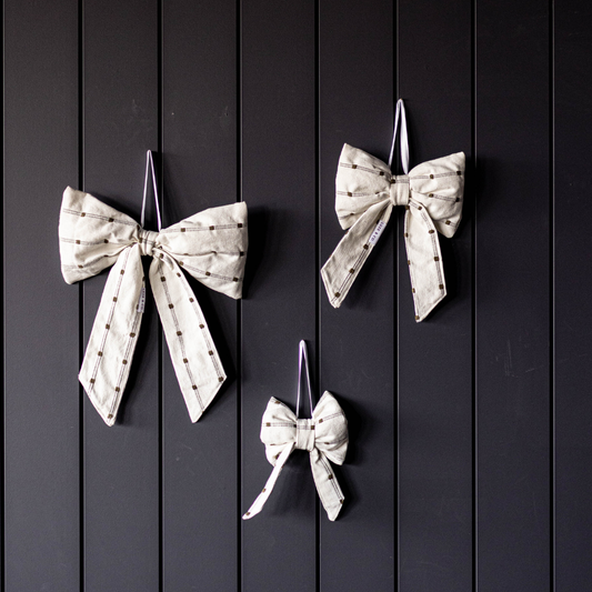 White & Light Green Dotted Striped Bows - Luxe B Co
