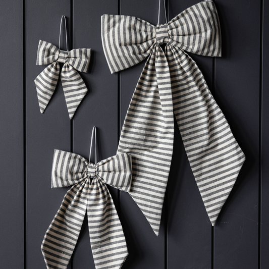 Striped Charcoal Black Fabric Bows | By Luxe B Co.