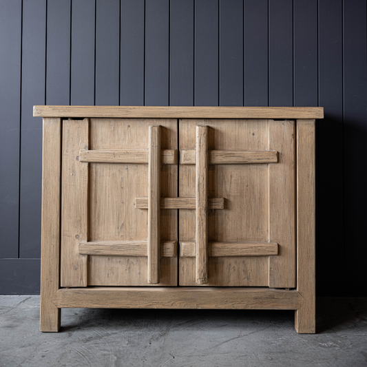 Palm Desert Reclaimed Natural Elm Wood Two-Door Console | By Luxe B Co.