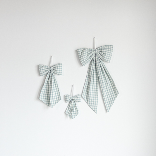 Pastal Green Gingham Fabric Bows - Luxe B Co